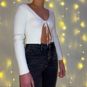 White Tie-Front Sweater